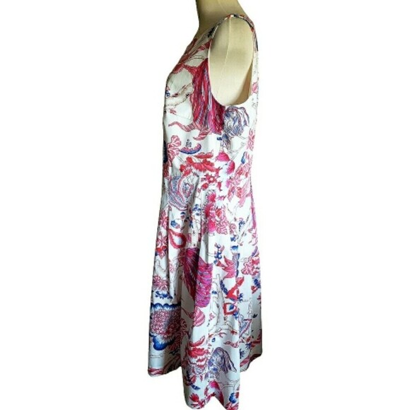 Talbots Dress 12 White Pink Floral Pockets Pleated Fit Flare Boho lined Midi - Picture 3 of 13